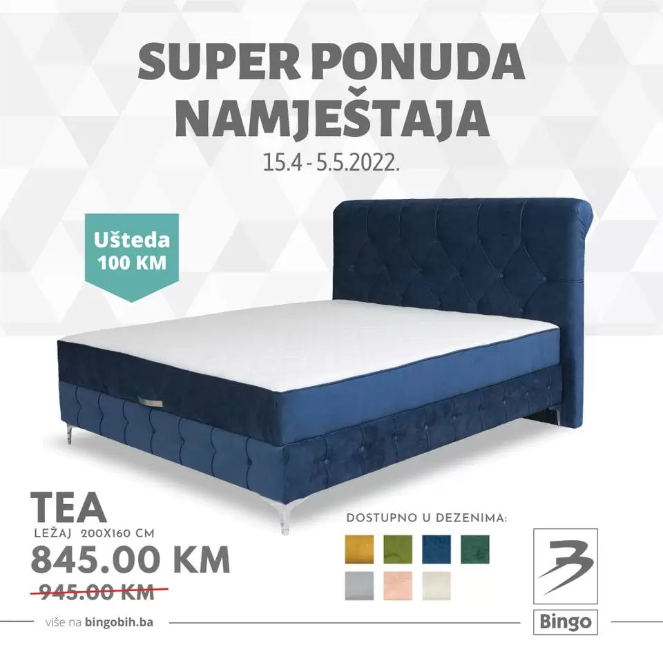 Bingo namještaj super akcija do 05.05.2022. .Potreban vam je novi krevet, komoda ili stol za dnevni boravak? Posjetite Bingo trgovine do 5. maja i pronađite super ponudu namještaja po odličnim cijenama.