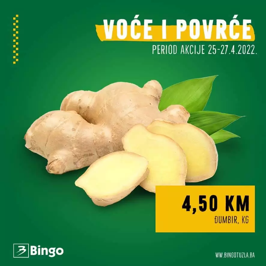Akcijska cijena djumbira u Bingo trgovinama. Kupite djumbir po super cijeni od 4,50 KM!