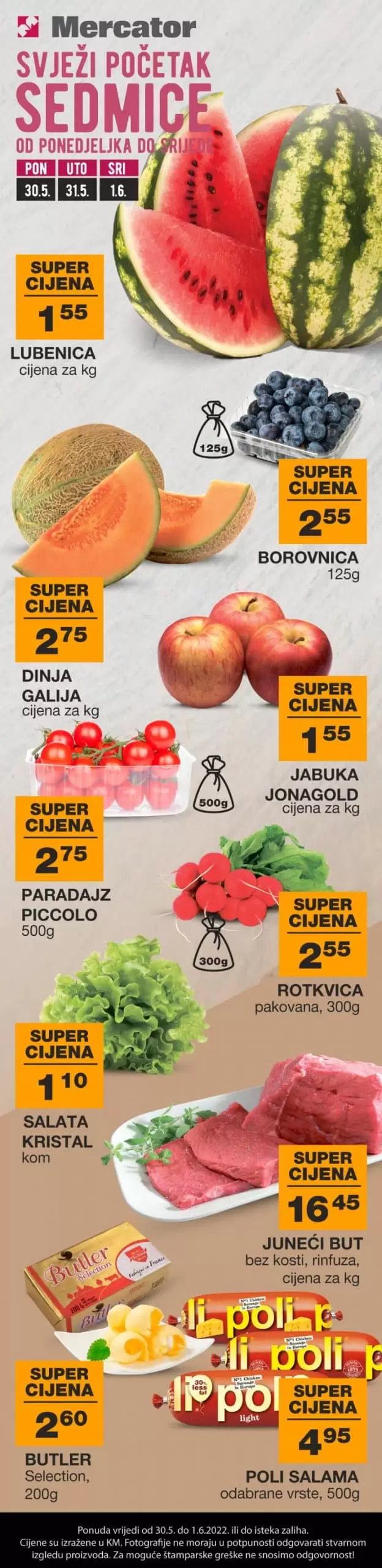 Mercator nam donosi super ponudu za pocetak sedmice. Uvijek svježe i sniženo.
