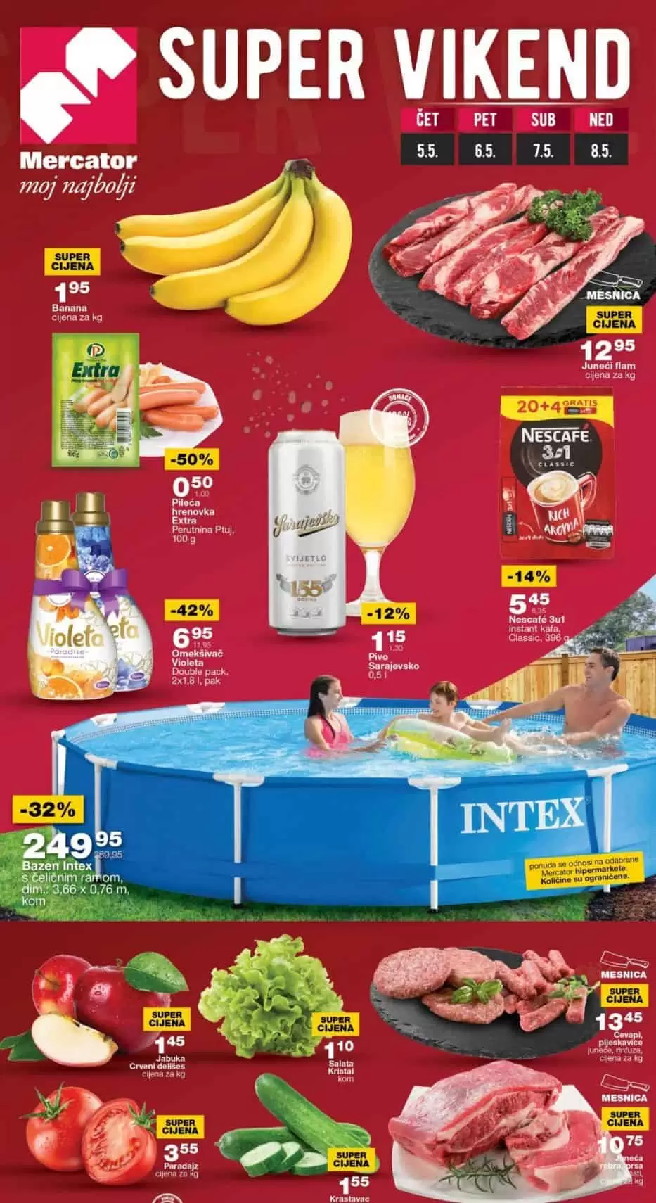 Mercator vikend akcija donosi nam akcijske cijene prehrambenih proizvoda! Mercator vikend akcija 05-08.05.2022.