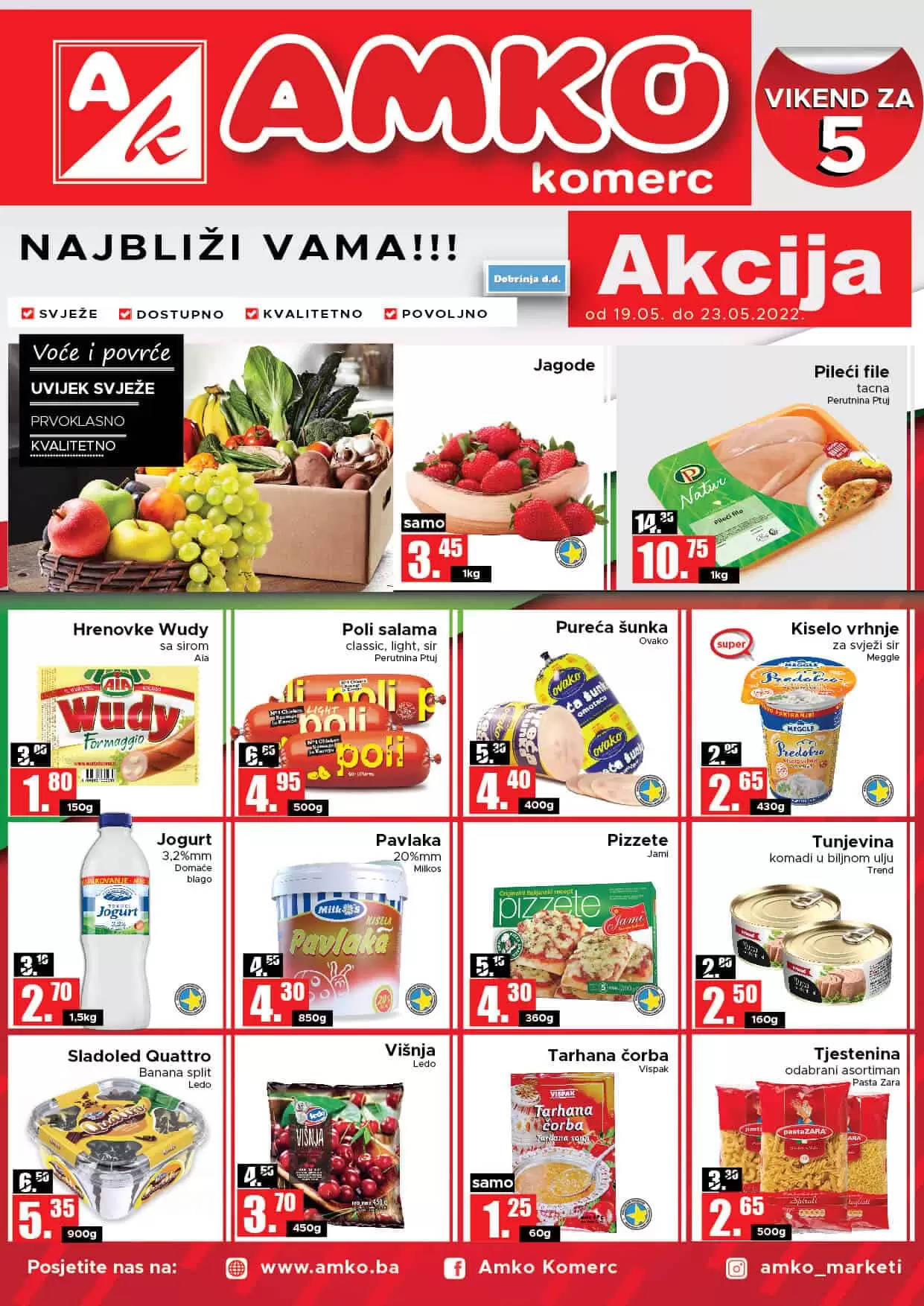 Amko vikend akcija donosi nam odlicnu ponudu prehrambenih proizvoda i kucne hemije po akcijskim cijenama!