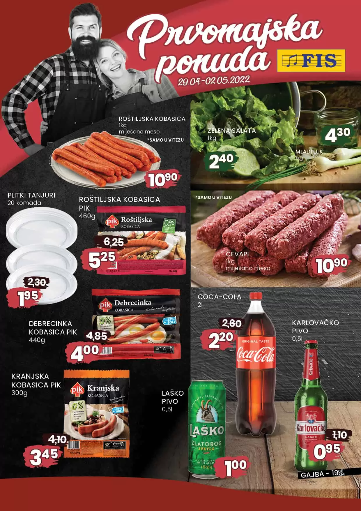 Fis katalog donosi nam sjajne akcijske cijene za prvi maj. Pogledajte cijene cevapa, pljeskavica, sudzukica. Odusevit ce vas i ponuda rostilja. Fis promajska ponuda 29.04-02.05.2022.