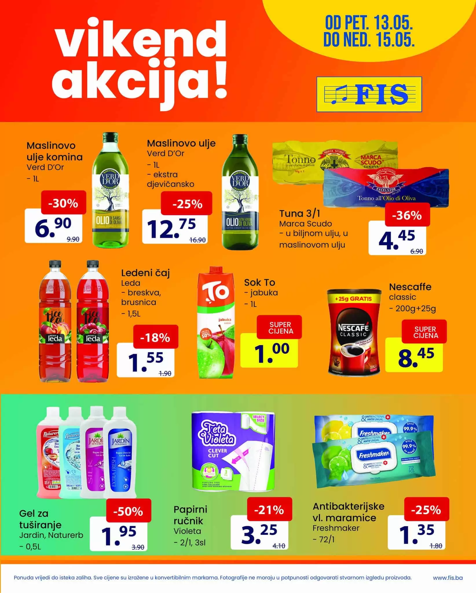 Fis vikend akcija donosi nam popuste do 50% na odabrane prehrambene prozivode i kucne hemije! Brzo u Fis prodavnice!