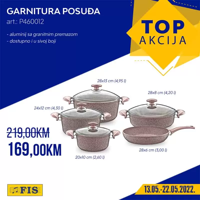 Fis TOP akcija za TOP artikle donosi nam odlične cijene tekstila, namjes3taja, bijele tehnike. Na sniženju su i bazeni i sudoperi za kuhinju.