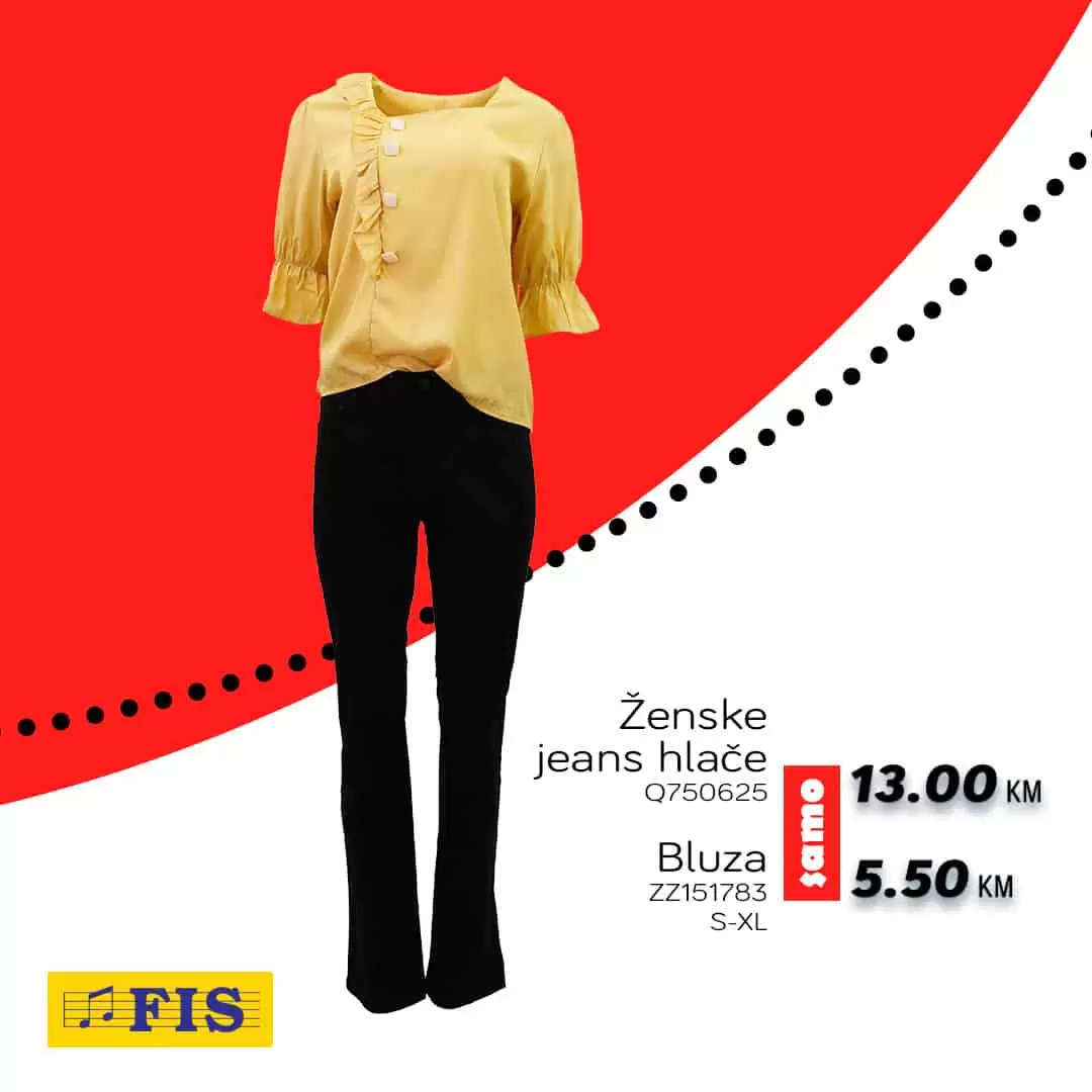 U Fis prodavnicama pronadjite odjecu po snizenim cijenama. Kombinezon, hlace, kosulje, samo su dio ponude!