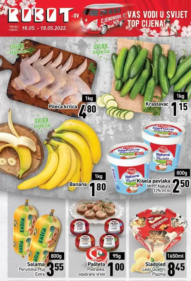 Robot akcija za pocetak sedmice donosi nam sjajne akcijske cijene prehrane! Posjetite robot prodavnice i ustedite novac!