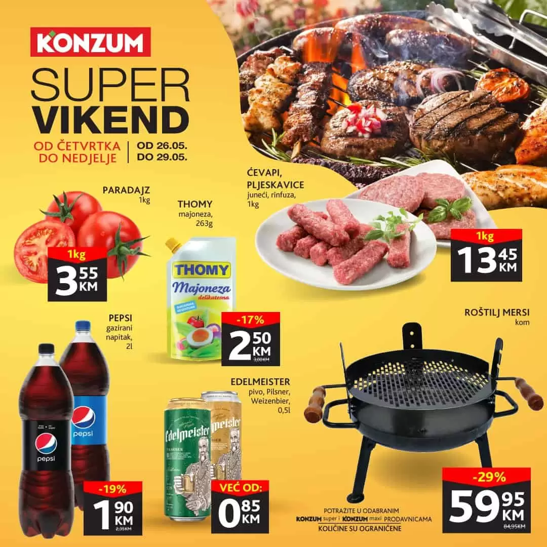 Konzum vikend akcija donosi nam snizene cijene na odjelu prehrane.