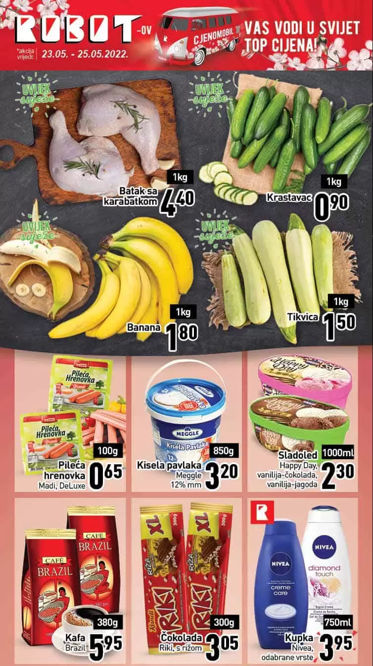 Robot akcija za pcetak sedmice donosi nam akcijske cijene hrane! Posjetite Robot prodavnice i ustedite novac! 
