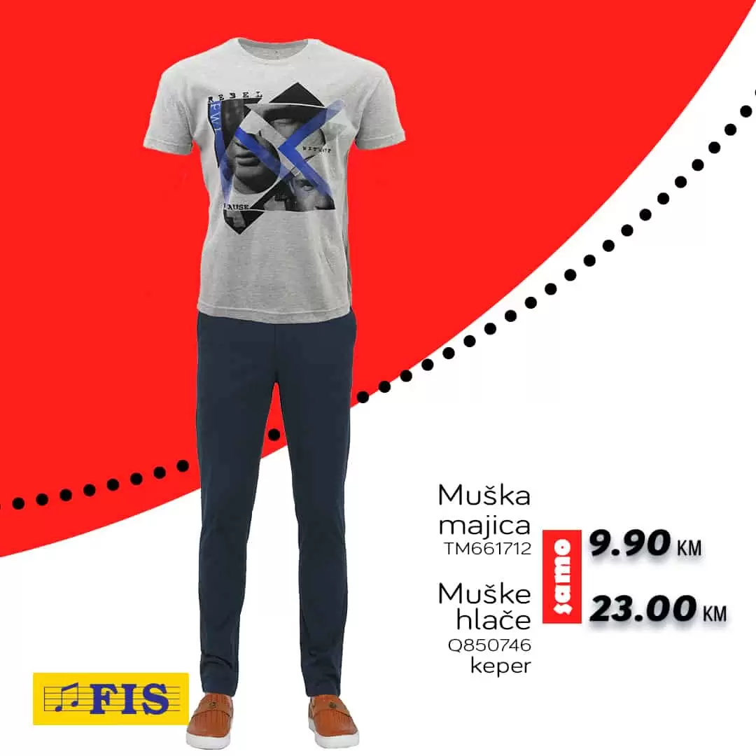 U Fis prodavnicama pronadjite odjecu po snizenim cijenama. Kombinezon, hlace, kosulje, samo su dio ponude!