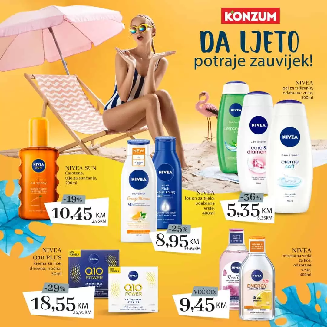 Za pravilnu njegu kože u ljetnim danima potražite NIVEA proizvode u Konzumu po super cijenama!