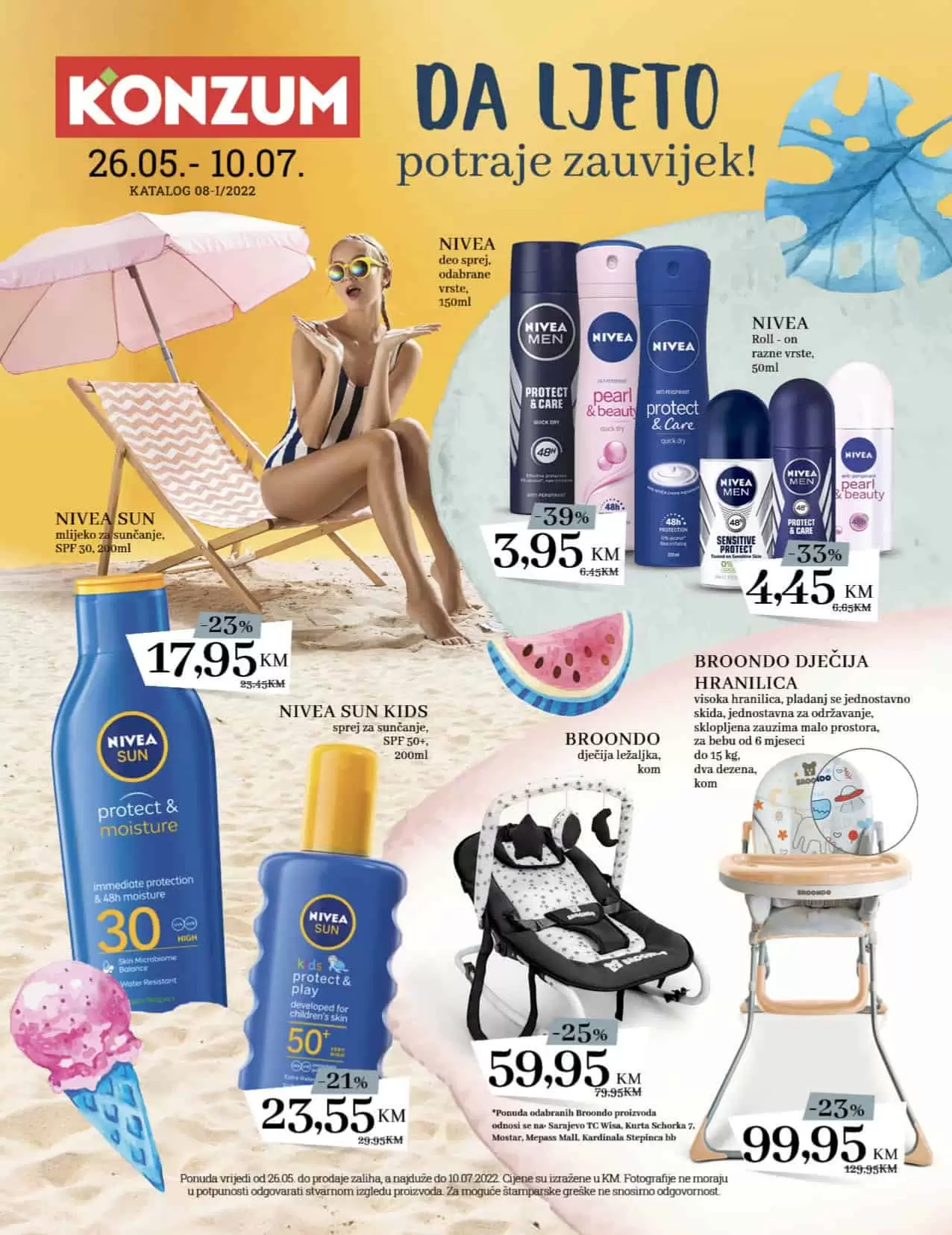 Konzum katalog ljeto donosi nam popuste i do 39%! Na sniženju su proizvodi za suncanje, prozvodi za bebe, pelene za bebe i još mnogo toga!