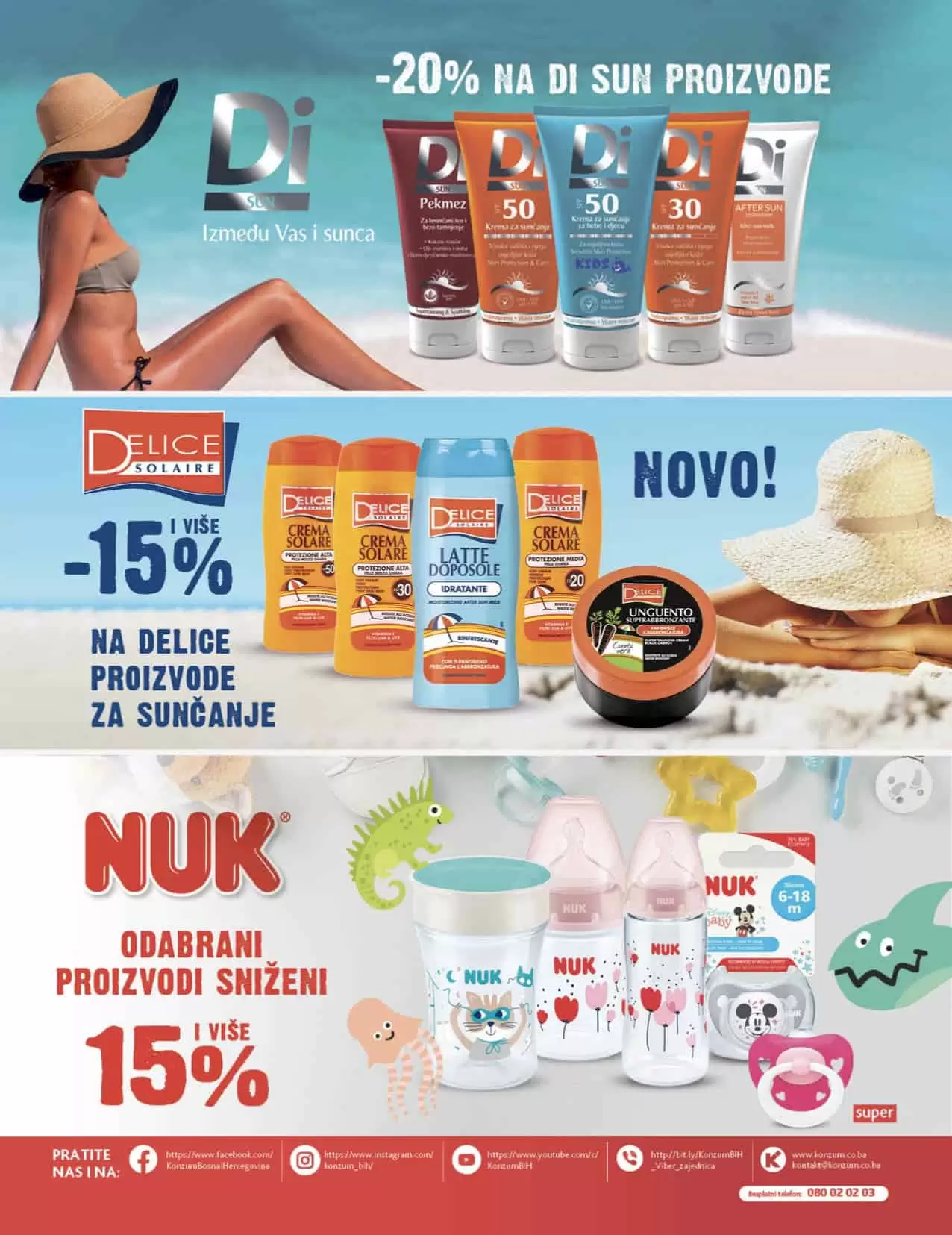 Konzum katalog ljeto donosi nam popuste i do 39%! Na sniženju su proizvodi za suncanje, prozvodi za bebe, pelene za bebe i još mnogo toga!