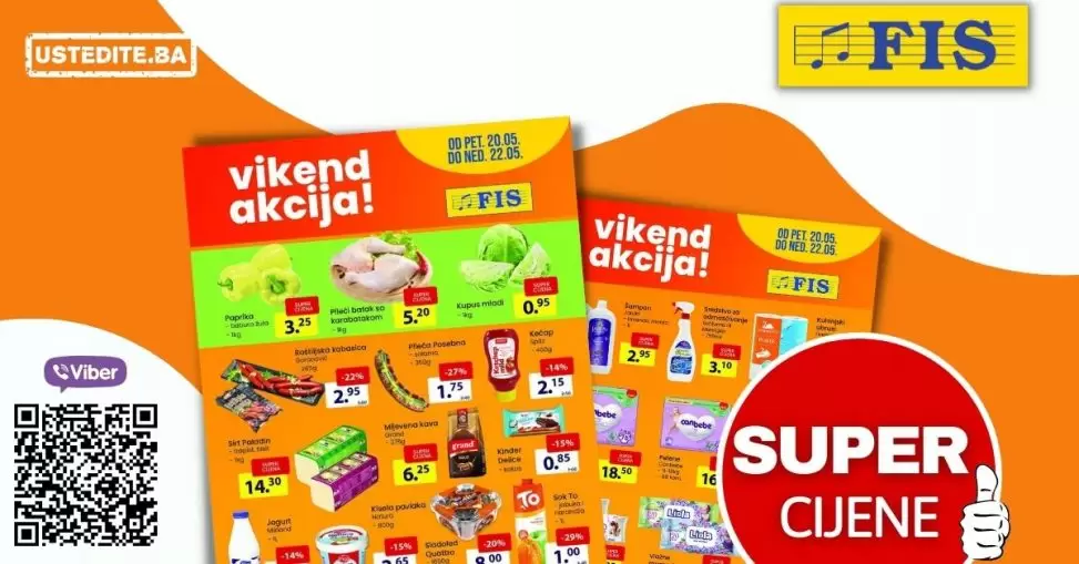 Fis vikend akcija donoosi nam sniženje cijene pilecih bataka, povrca, mlijecnih proizvoda! Posjetite FIS prodavnice i kupujte po sniženim cijenama!