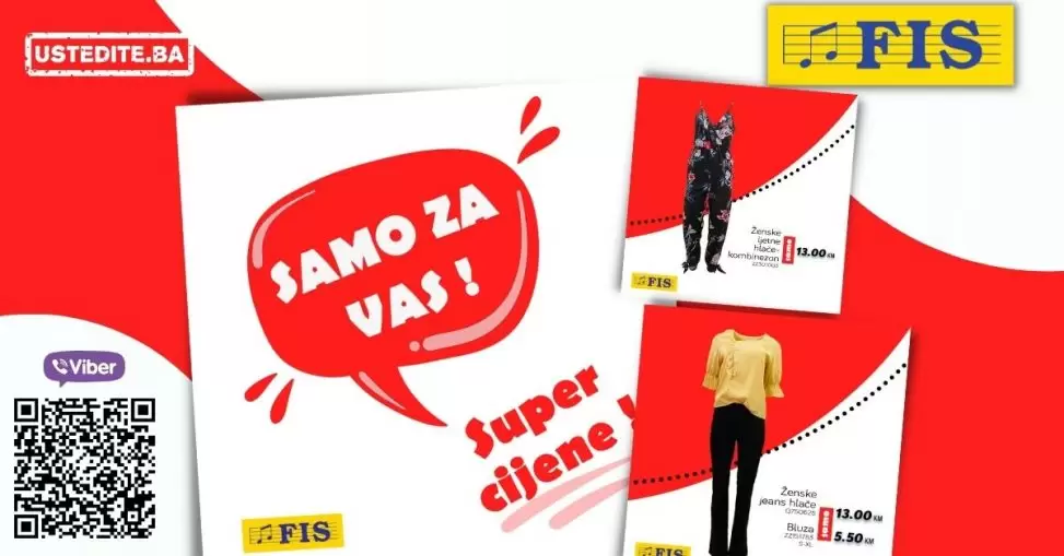 U Fis prodavnicama pronadjite odjecu po snizenim cijenama. Kombinezon, hlace, kosulje, samo su dio ponude!