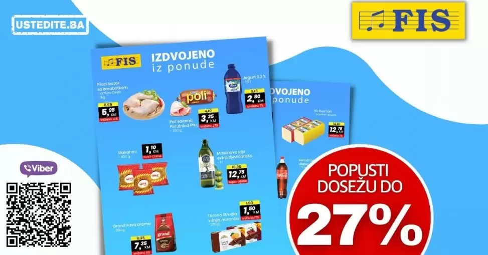 U Fis prodajnim centrima na odjelima prehrane i hemije pronadjite akcijske cijene!