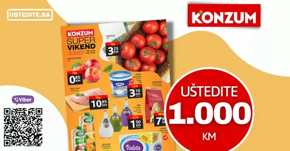 Konzum vikend akcija 12-15.05.2022. godine! Uštedite ovog vikenda 1.000 KM!