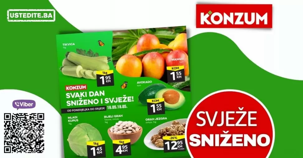 Konzum svjeza ponuda donosi nam sjajne akcijske cijene voća, povrća, svježeg mesa i orašasttih plodova!