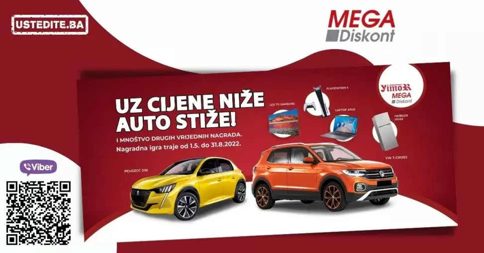 UZ CIJENE NIZE AUTO STIZE! Velika nagradna igra Mega Diskont i Yimor kompanija!