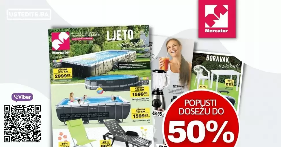 Mercator katalog donosi nam akcijske cijene bazena, bastenskog namjestaja, tekstila, posudja! Iskoristite popuste i do 50%!