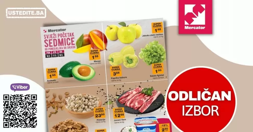 Mercator katalog Svježa ponuda donosi nam akcijske cijene voća, povrća, svježeg mesa!
