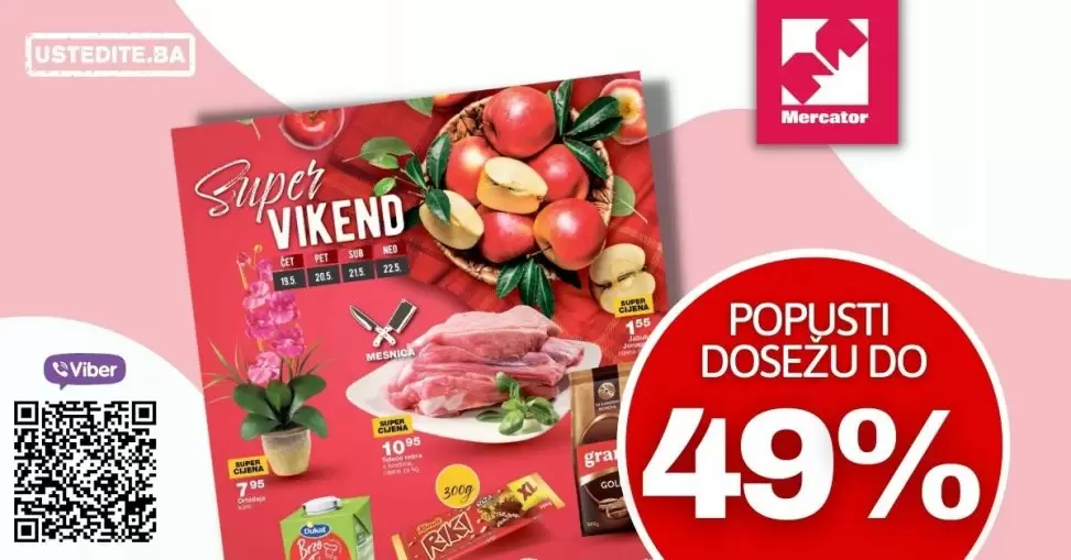 Mercator vikend akcija donosi nam popuste i do 49%! Posjetite Mercator prodavnice i ostvarite znacajne ustede!