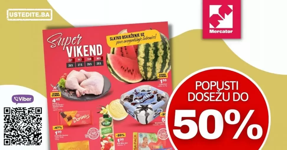 Mercator vikend akcija donosi nam popuste i do 50%! Posjetite Mercator prodavnice i ostvarite značajne uštede!