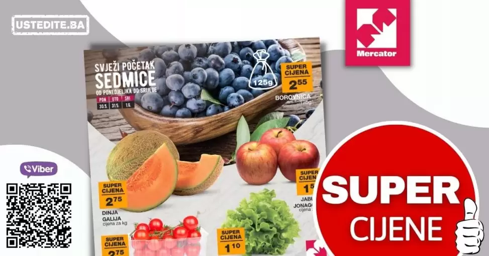 Mercator nam donosi super ponudu za pocetak sedmice. Uvijek svježe i sniženo.