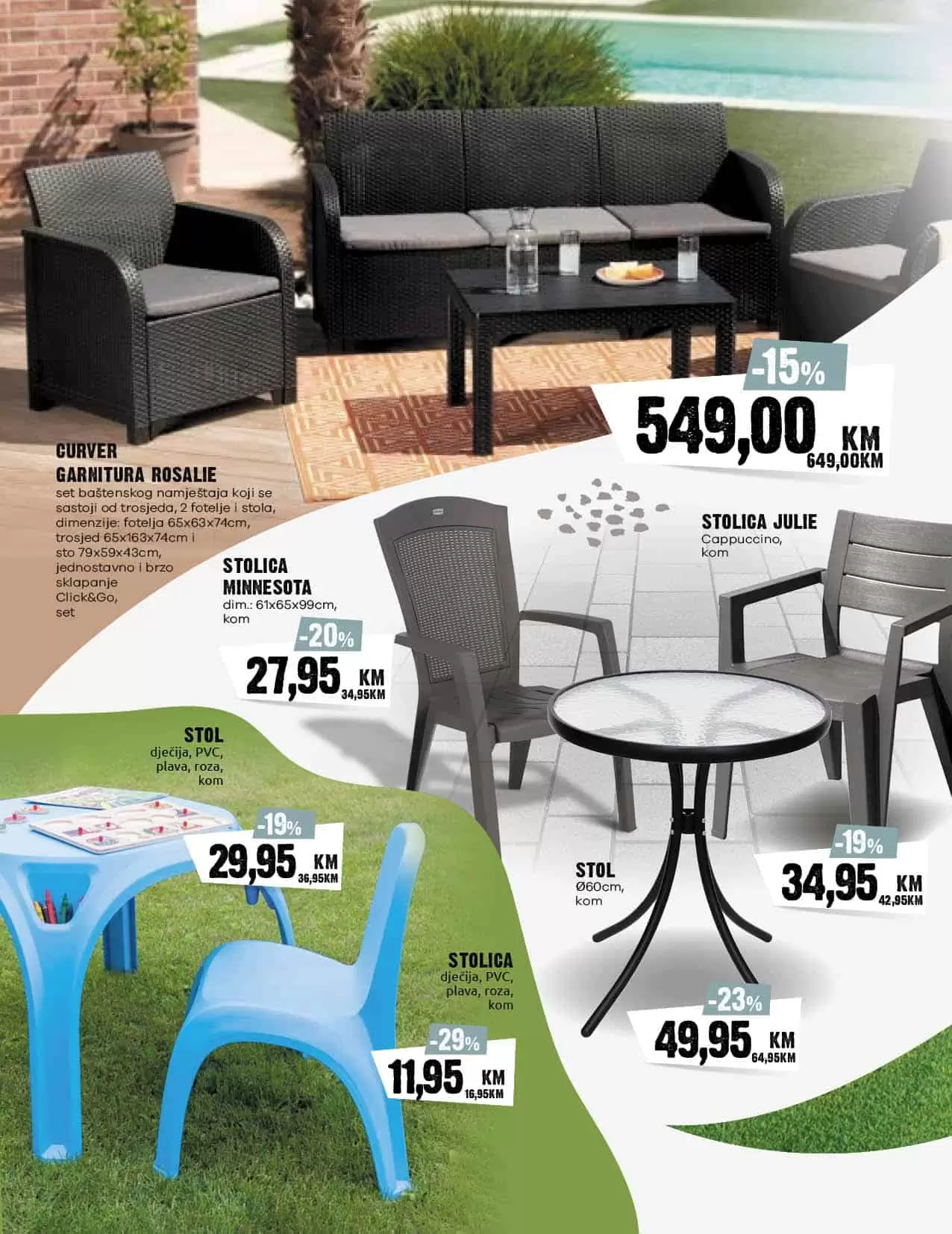 Konzum katalog donosi nam sniženje bazena, oprema za bazene, vrtnih garnitura! Pogledajte sjajne akcijske cijene!