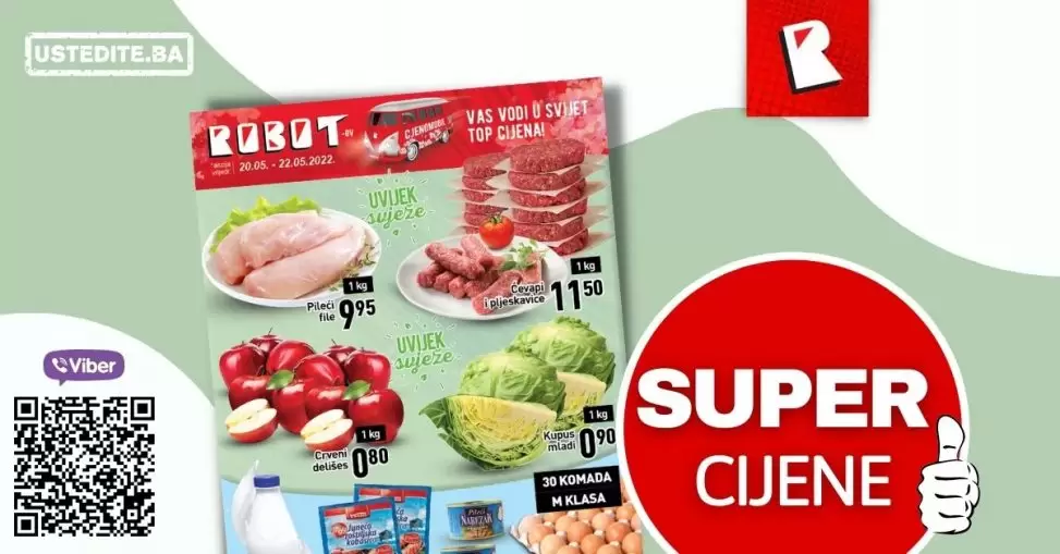 Robot vikend akcija donosi nam sjajne akcijske cijene! Na akcijske cijene piletine, jaja, kiselog mlijeka, kupusa,..