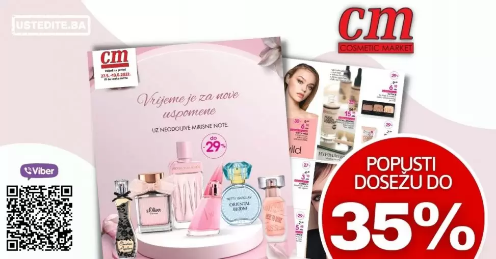 Novi cm katalog donosi nam odlične snižene cijene make up proizvoda! Na sniženju su cm parfemi, proizvodi za suncanje, proizvodi za njegu lica i tijela, muska kozmetika. U cm prodavnicama pronaci cete i veliki izbor proizvoda za bebe.
