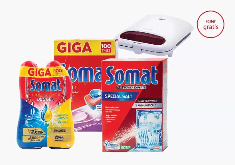 Kupovinom Somat proizvoda u vrijednosti od 29,95 KM i više, na kasi preuzmite toster na poklon.