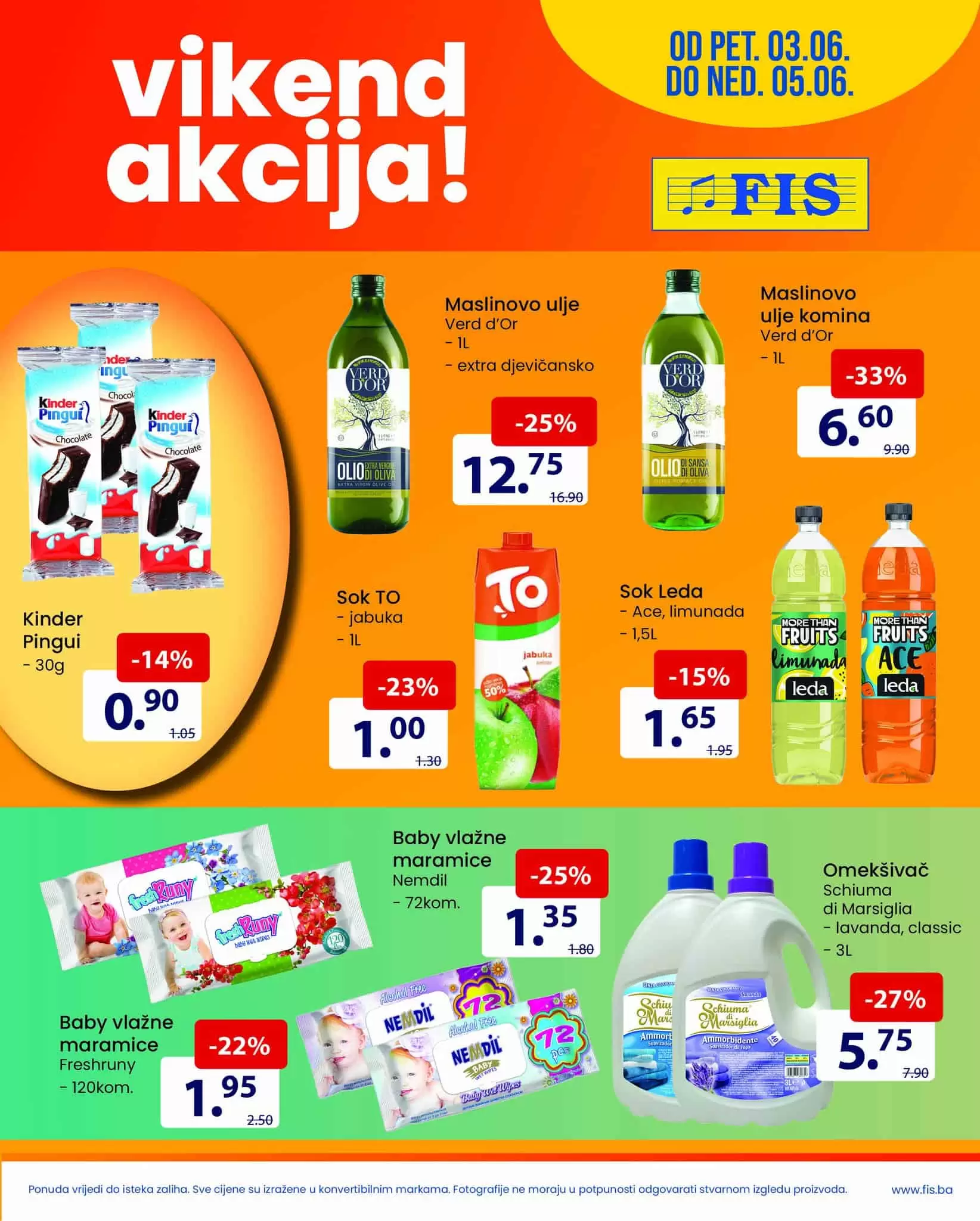 Fis vikend akcija 03-05.06.2022. donosi nam snižene cijene prehrane i hemije! Posjetite FIS prodavnice i uštedite novac!