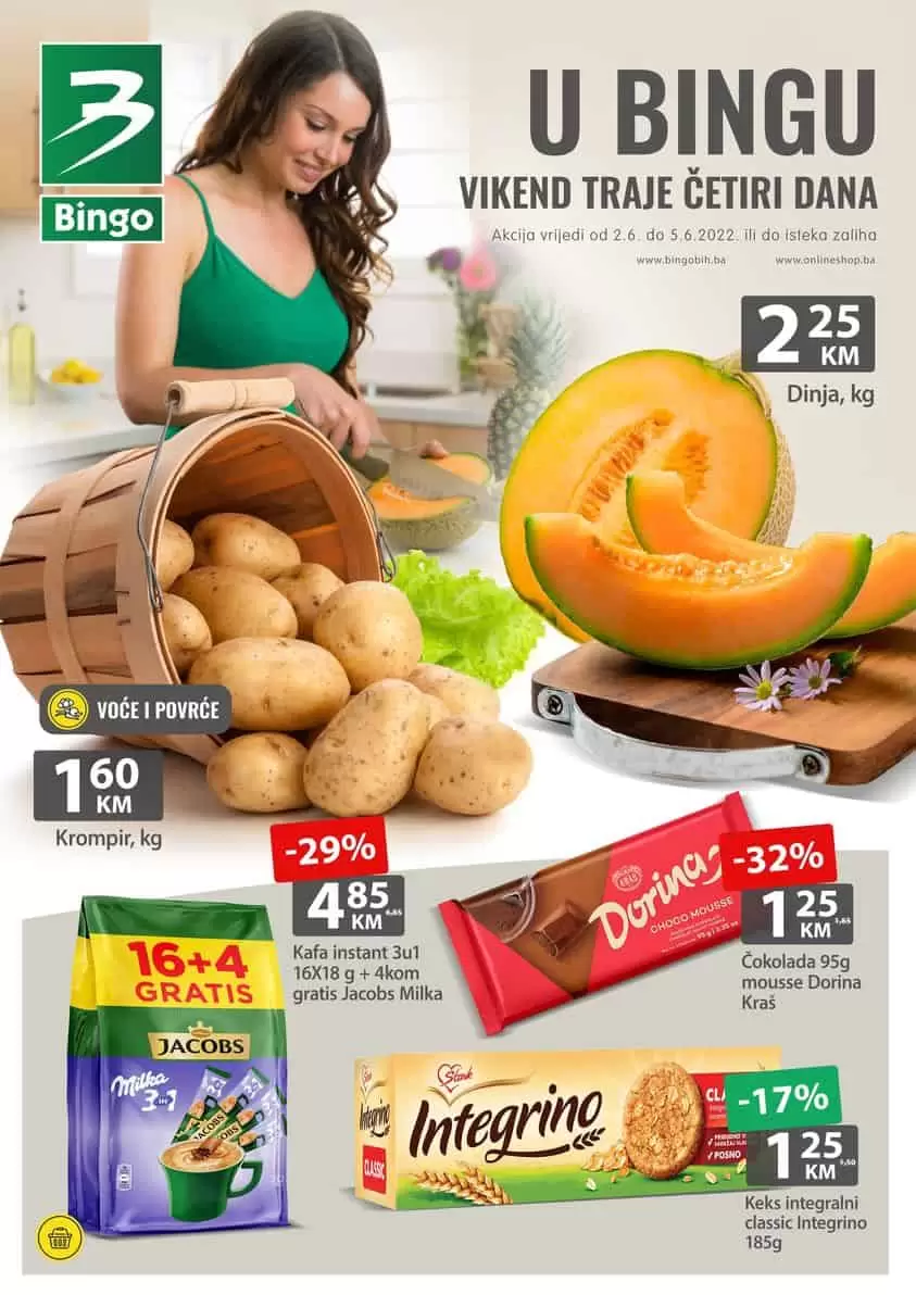 Bingo vikend akcija 02-05.06.2022.donosi nam odličnu ponudu prehrane, kucne hemije i odjece po super niskim cijenama!