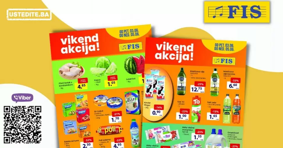 Fis vikend akcija 03-05.06.2022. donosi nam snižene cijene prehrane i hemije! Posjetite FIS prodavnice i uštedite novac!