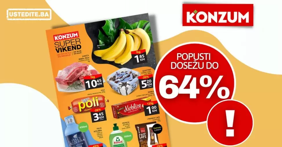 Konzum vikend akcija JULI 2022▷【POPUSTI do 64%】katalog snizenja do 03.07.2022.