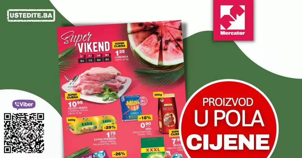 Mercator vikend akcija ▷【proizvod u POLA CIJENE】katalog sniženja do 19.06.2022.
