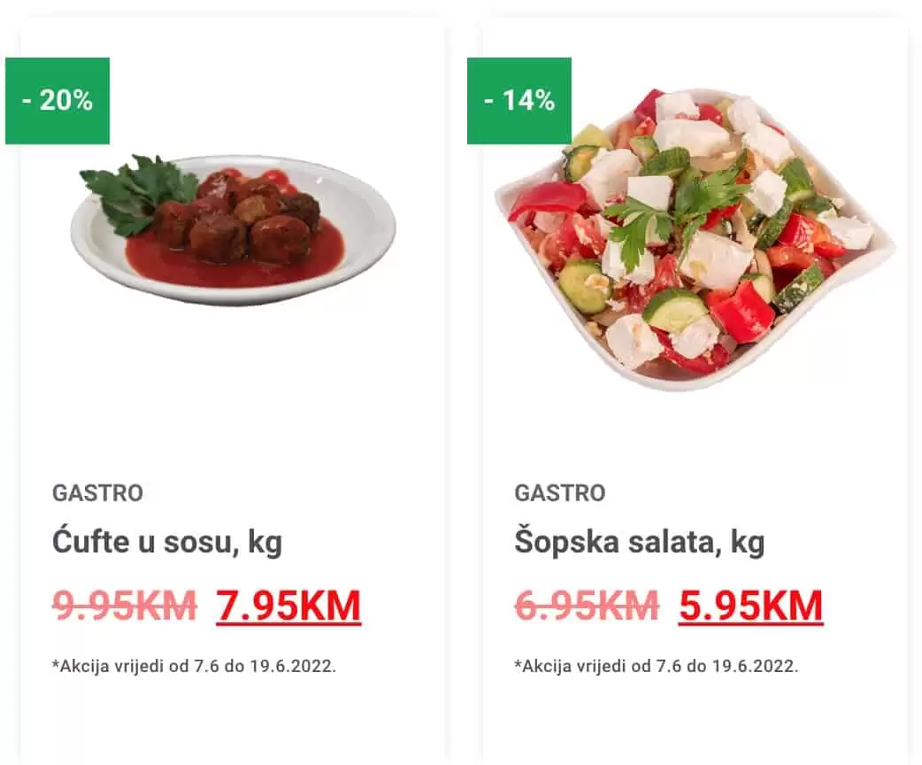 Bingo katalog donosi nam super akciju snizenja hrane, svjezeg mesa, gotovih jela, svjezih peciva sa odjela pekare