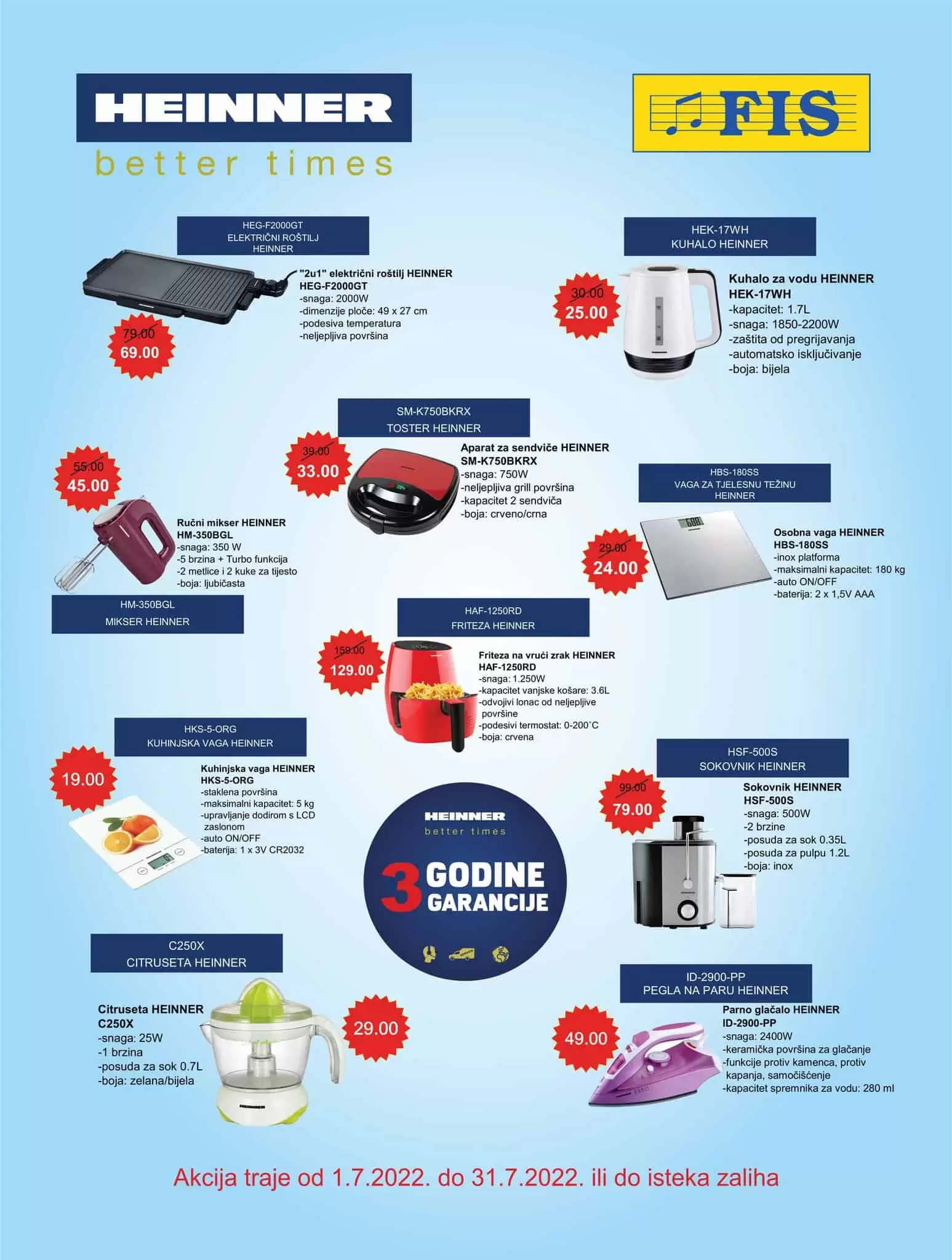 Fis katalog Tehnika HEINNER AKCIJA juli 2022 sniženje do 31.07.2022.
