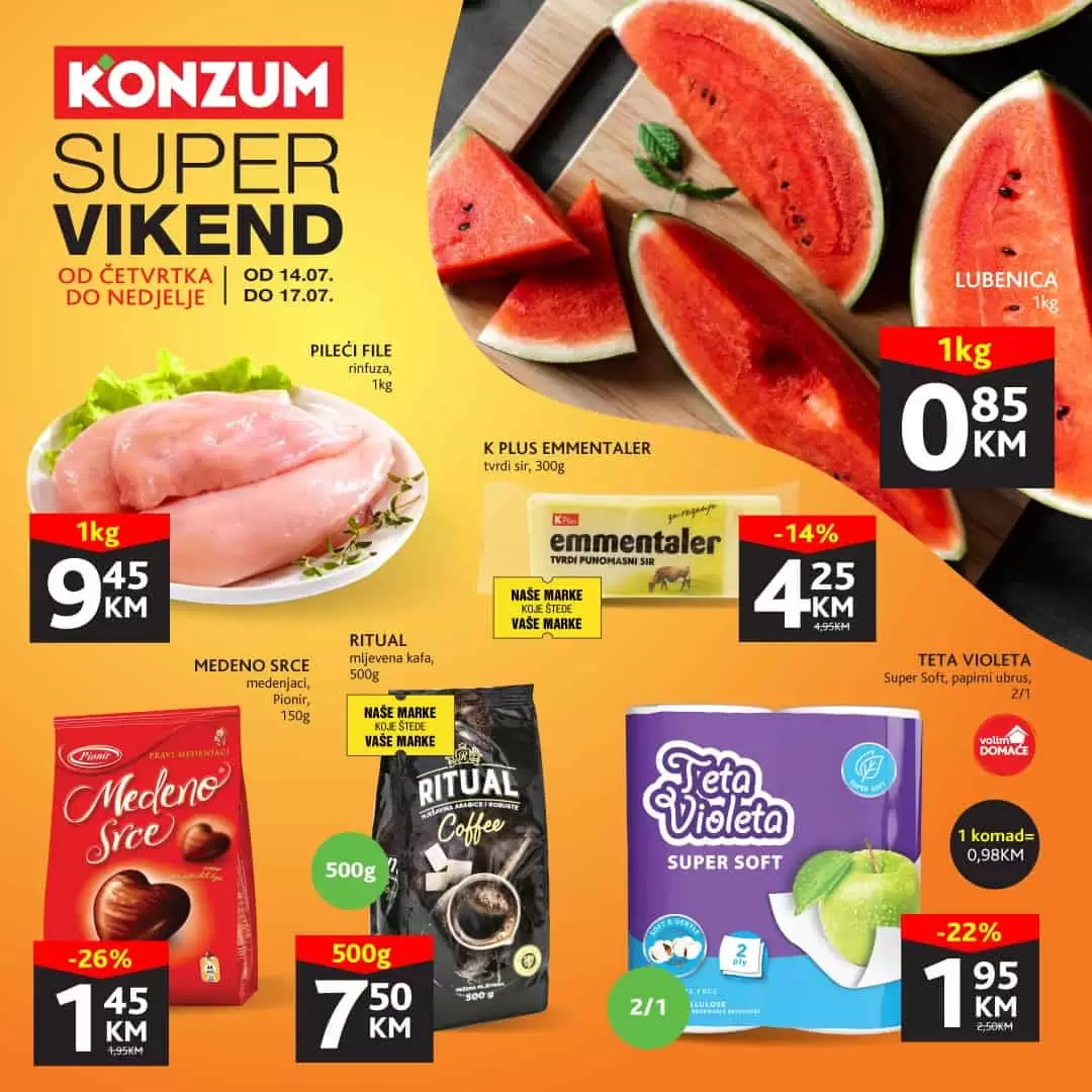 Konzum SUPER vikend! NE propustite SUPER SNIŽENJA pletne, kafem kuhinjskih ubrusa i još mnogo toga!