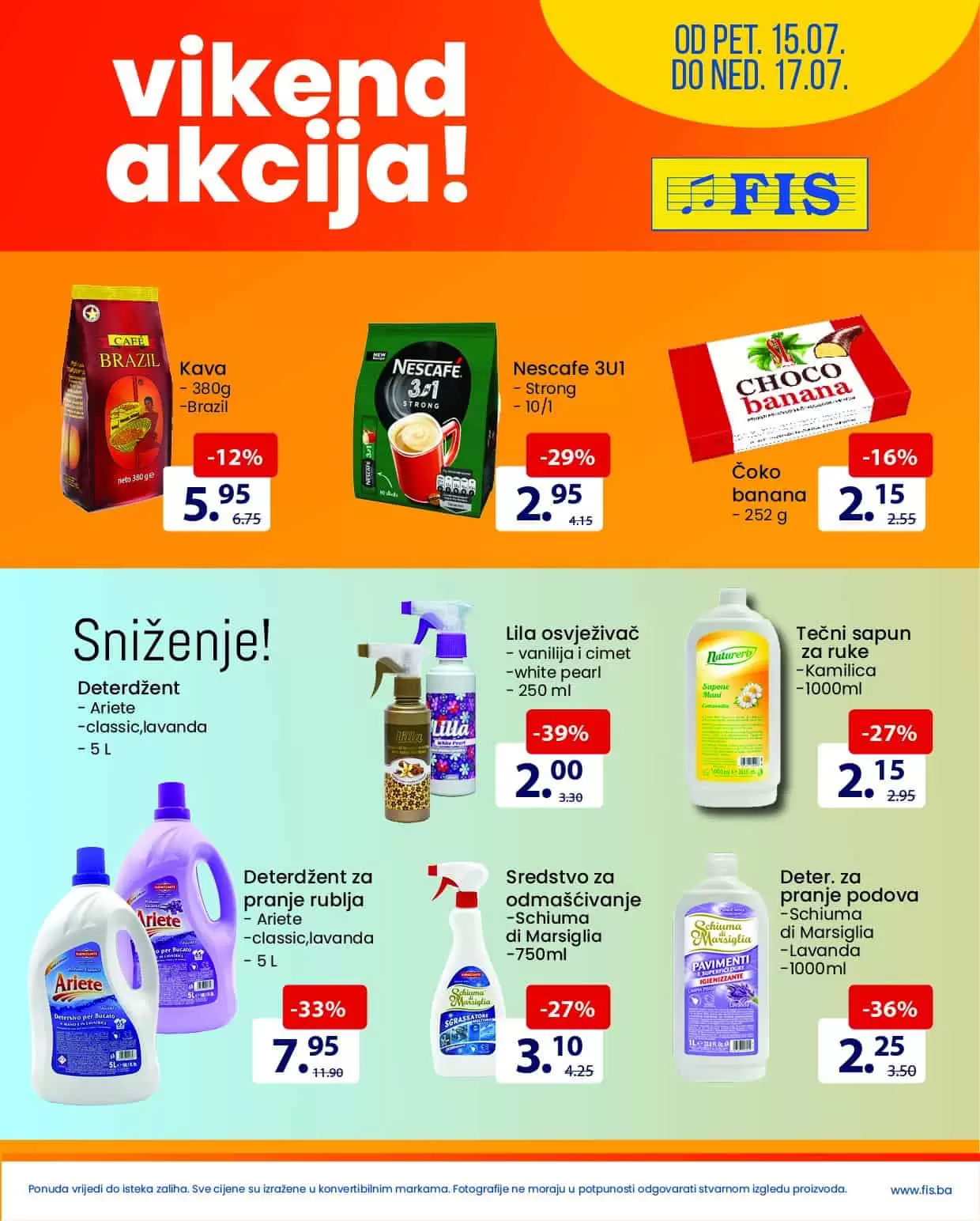 Fis vikend akcija PREHRANA i HEMIJA juli 2022 katalog snizenja 15-17.07.2022.