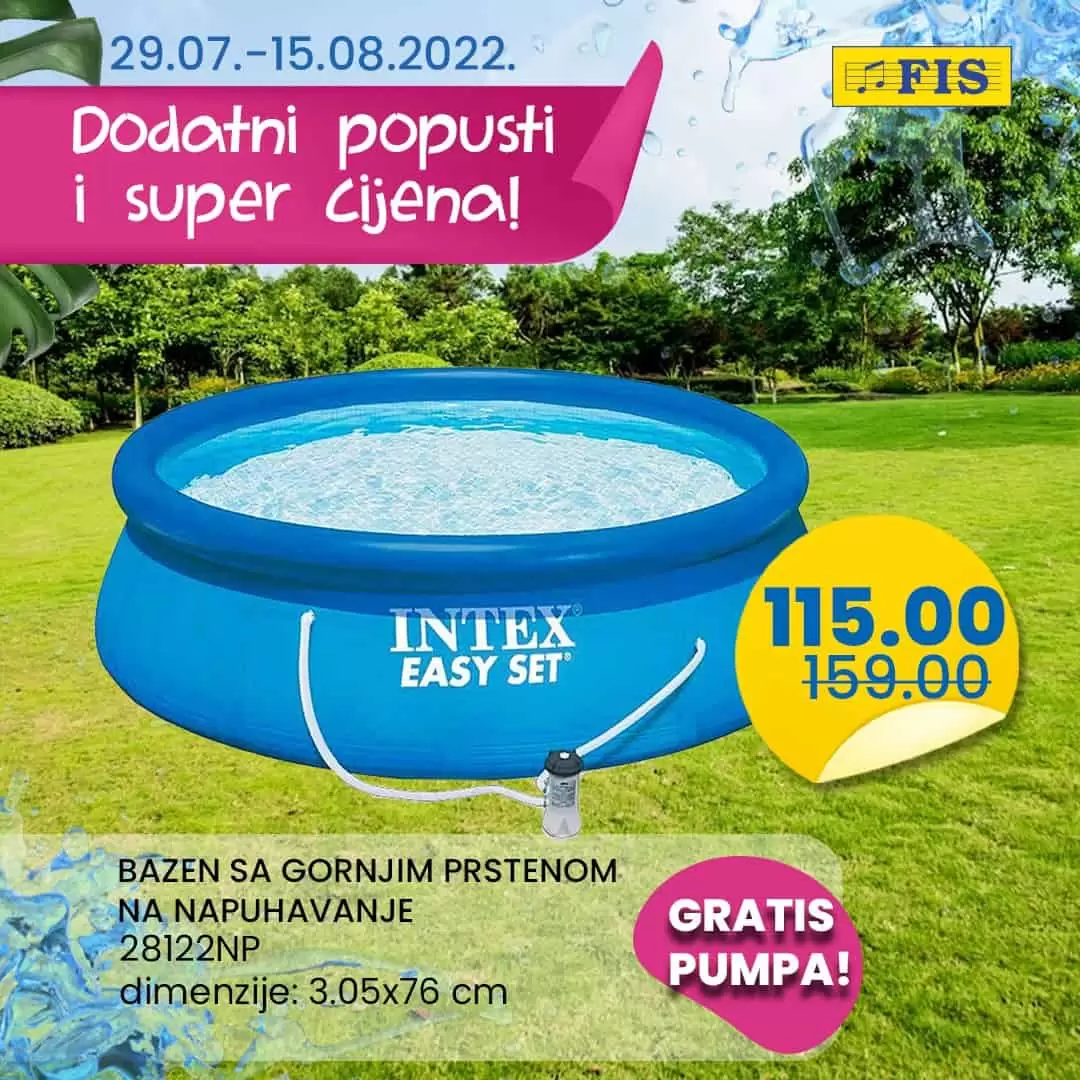 Fis sniženje BAZENA! Super akcija traje do 15.8.2022.