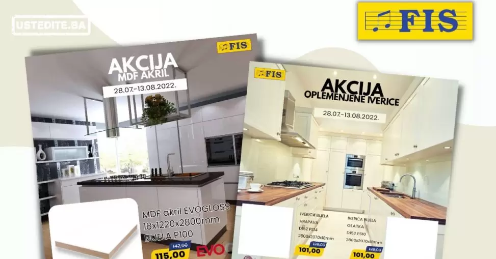 FIS akcija bijele iverice i MDF akrila 28.7-13.8.2022.