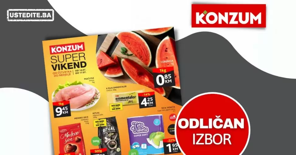 Konzum SUPER vikend! NE propustite SUPER SNIŽENJA pletne, kafem kuhinjskih ubrusa i još mnogo toga!