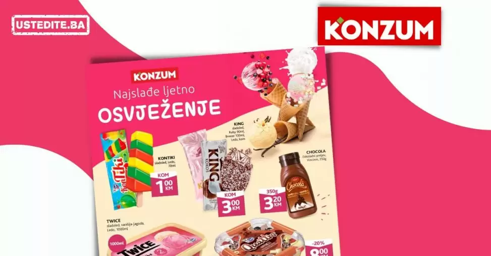 Sladoledi u Konzumu! SUPER CIJENE samo za Tebe juli 2022! Pogledaj Konzum katalog!