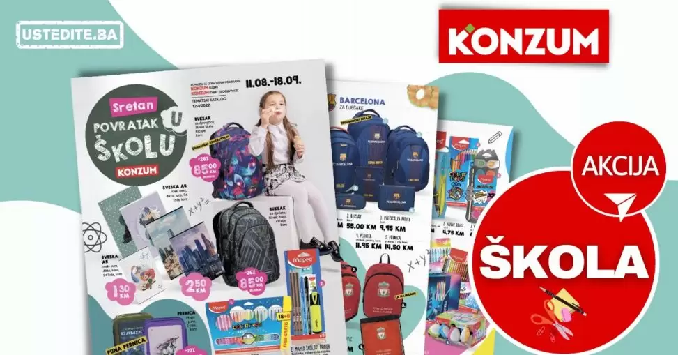 Konzum katalog ŠKOLA avgust 2022! ŠKOLSKI PRIBOR super cijene!