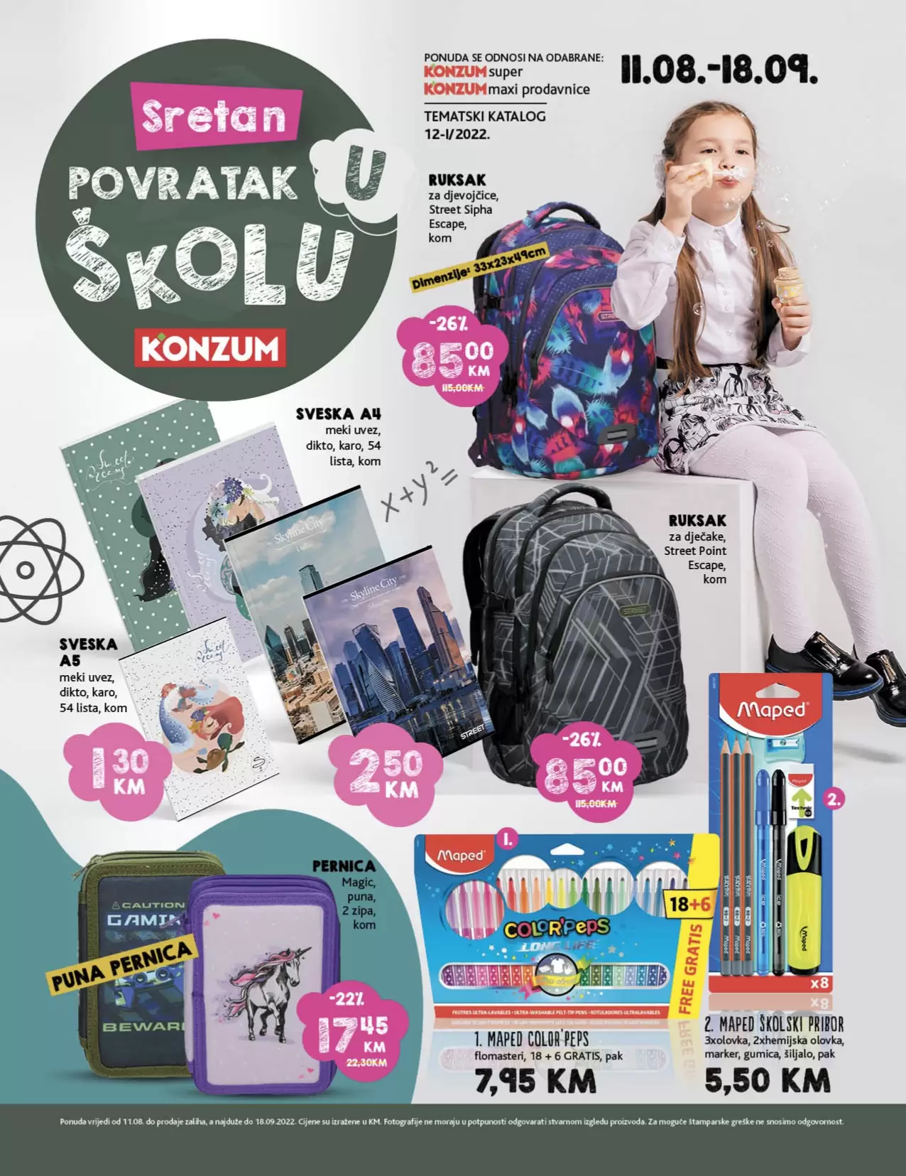 Konzum katalog ŠKOLA avgust 2022! ŠKOLSKI PRIBOR super cijene!