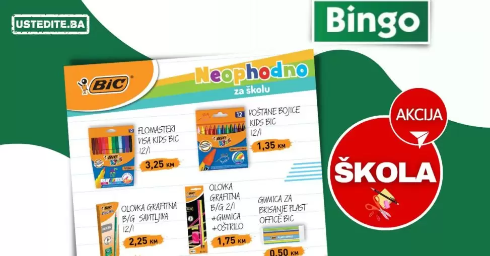 Bingo ŠKOLSKI PRIBOR super niske cijene /avgust, septembar 2022