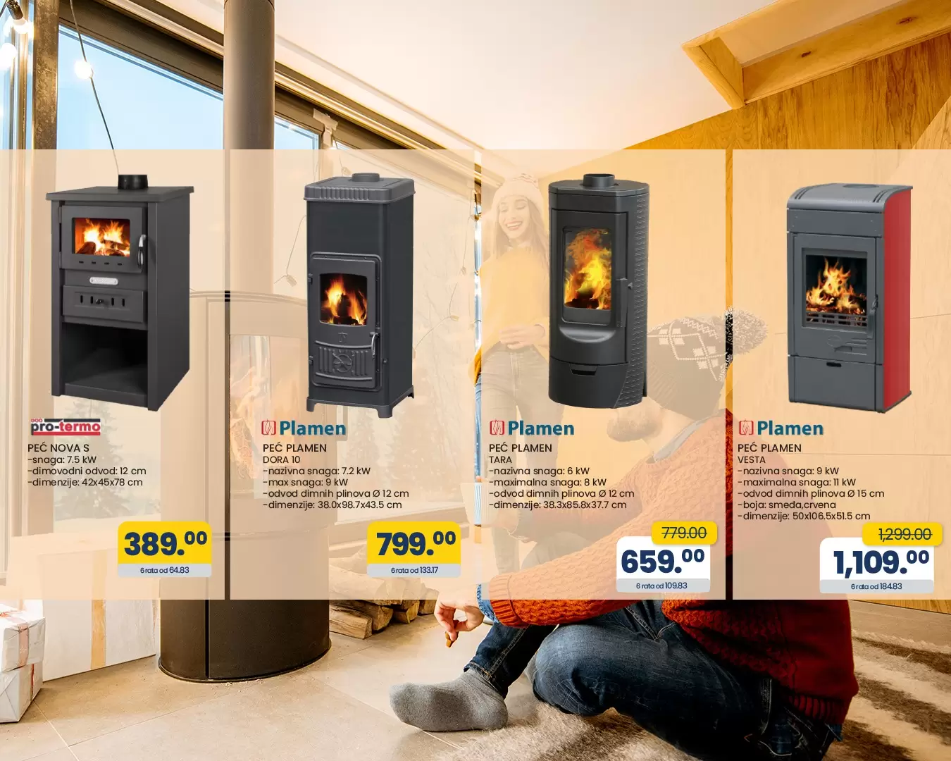 Fis uredjaji za grijanje : kamini, pec plamen, pec na cvrsto gorivo, usisivac za pepeo, elektricni panel, kovektor, zidna grijalica po super niskim cijenama!