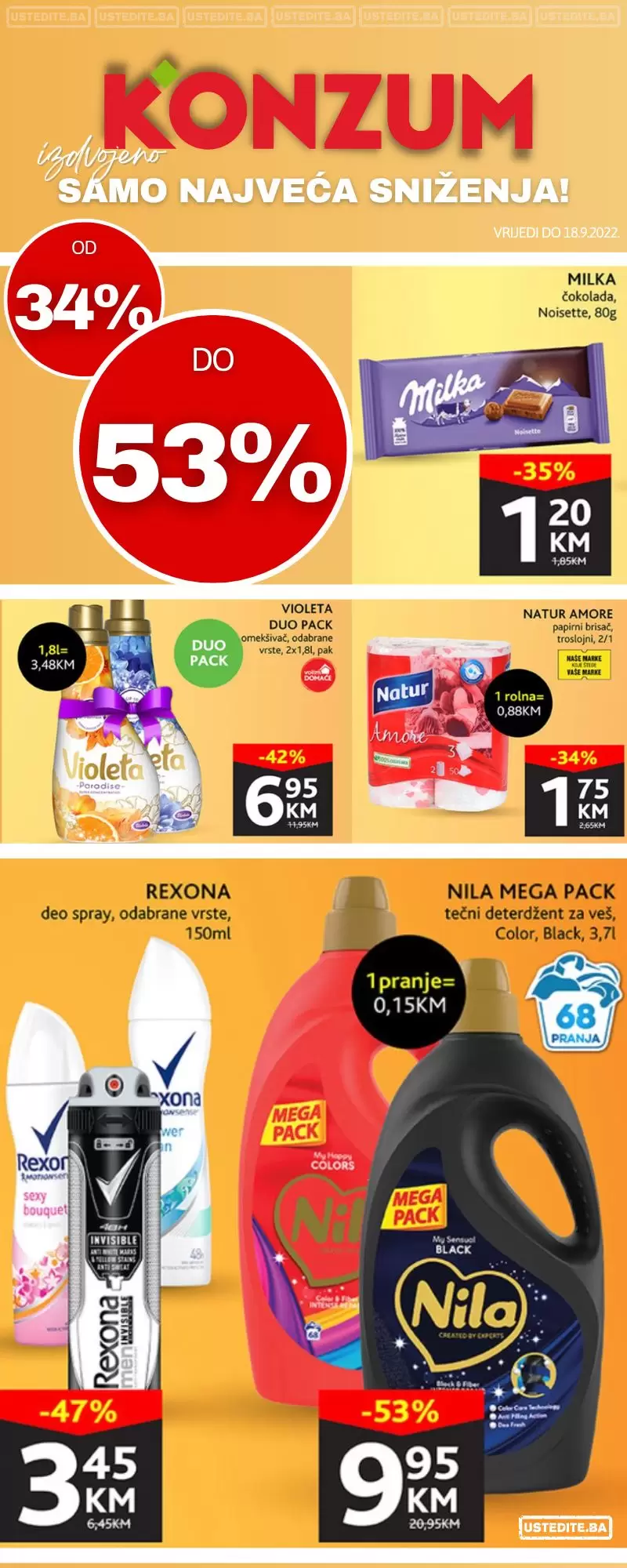 Konzum SNIŽENJE od 34% do 53% - katalog sniženja do 18.9.2022.