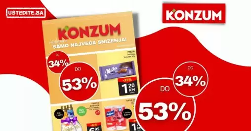 Konzum SNIŽENJE od 34% do 53% - katalog sniženja do 18.9.2022.